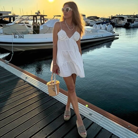 Zara Poplin Strappy Floral Ruffle Mini Dress Blogger Fav White Size XS - Picture 4 of 12